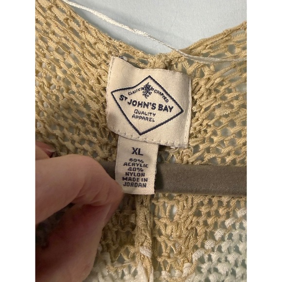 St Johns Bay Tan White Stripe Open Front Knit Cardigan Sweater XL - Picture 3 of 11